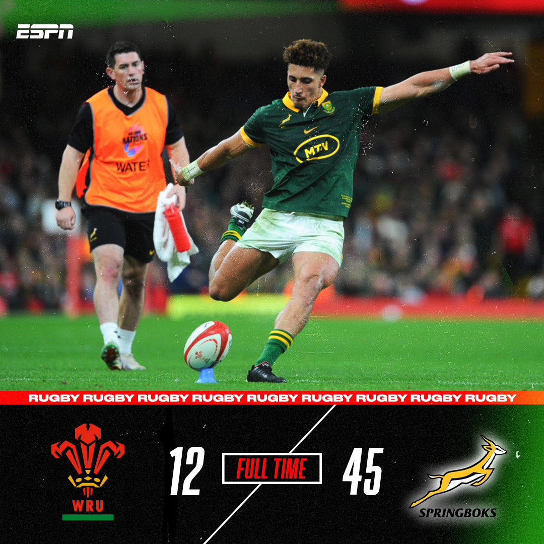 espnscrum's tweet photo. It was another rough night for Wales as they tumbled to their 12th straight loss. This time they no match for the World Champions. #SpringboksVsWales 

REPORT📝: https://t.co/UQaCtgHxhE https://t.co/HaFTqtKibw