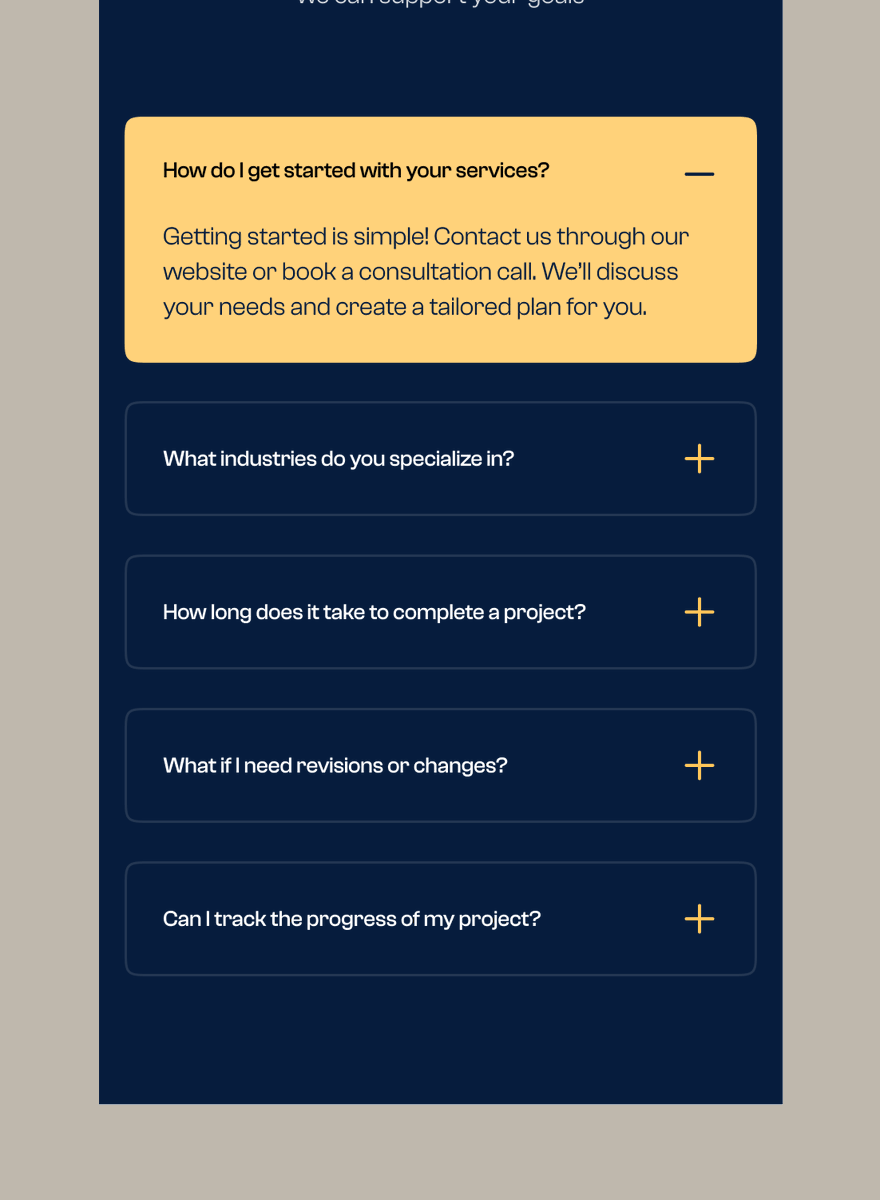 Teslimdesigns1's tweet image. Day 69: Mobile-Friendly FAQ Section

I simplifying access to information with a clean, mobile-friendly FAQ section! Each question expands with a smooth, collapsible interaction to keep the layout organized and user-friendly.

#100DaysOfDesign #MobileUX #FAQDesign #WebDesign
