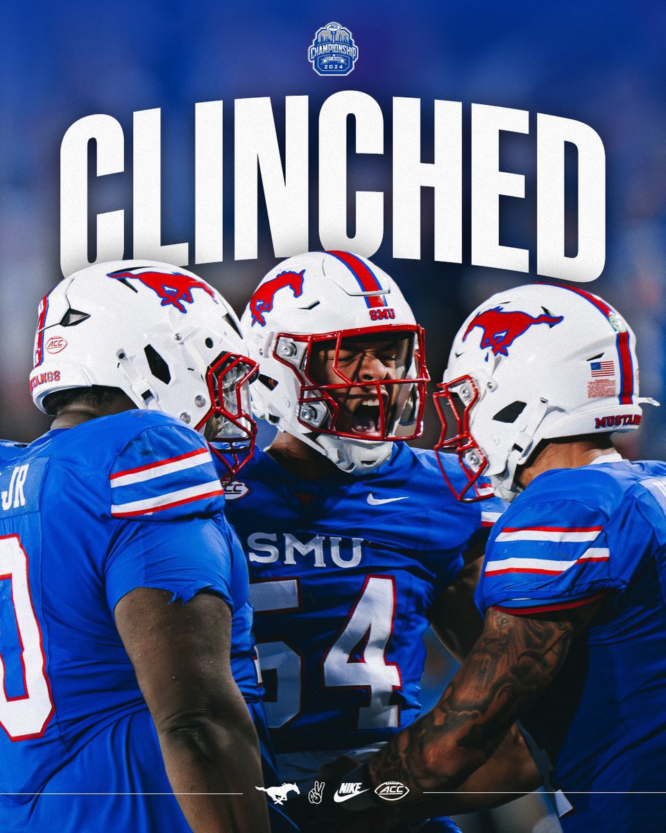 I’m so dang proud of this group of guys! They deserve all of the praise, but the work isn’t done just yet! 

Don’t look at the rankings, we will just keep winning.. #PonyUp 

The SMU MUSTANGS are headed to the ACC championship. Got it?