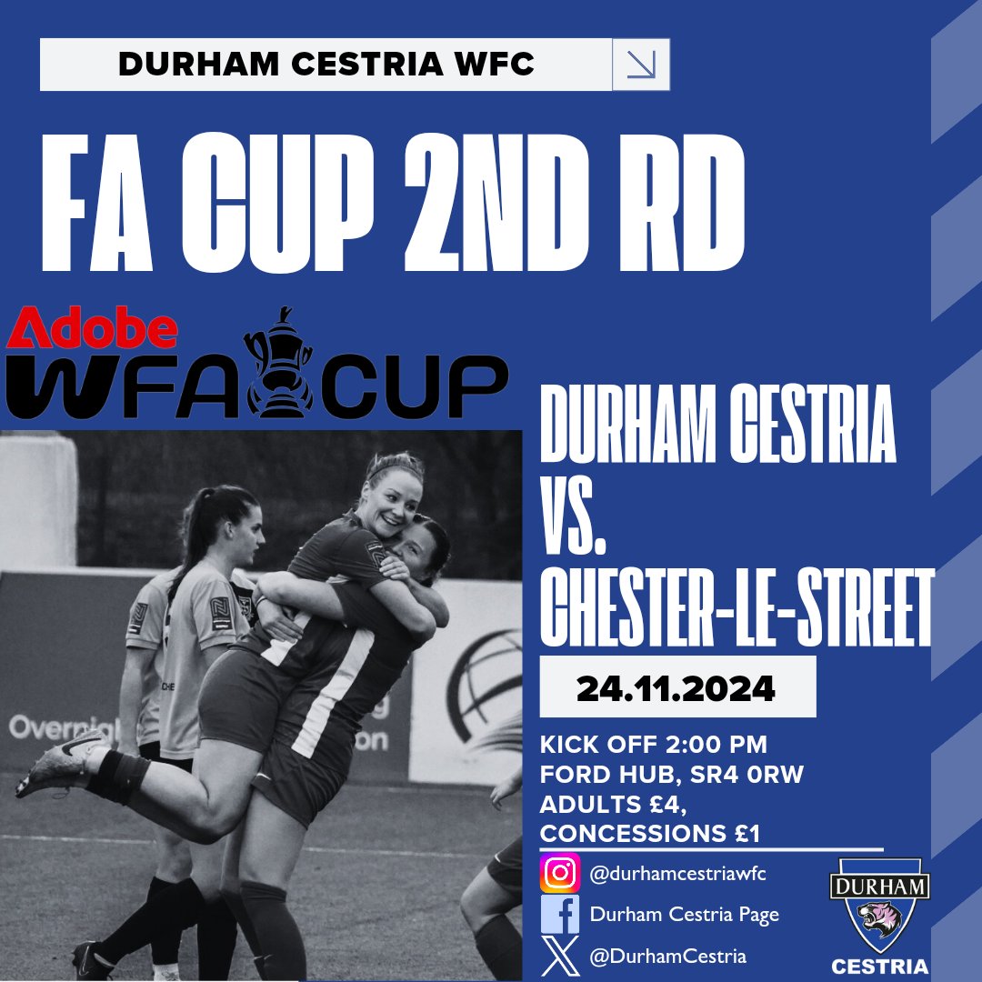 🏆 FA Cup Action🏆

Tomorrow we entertain @CLSTladies1 at Ford Hub with a place in the 3rd round on offer! 

#UTD