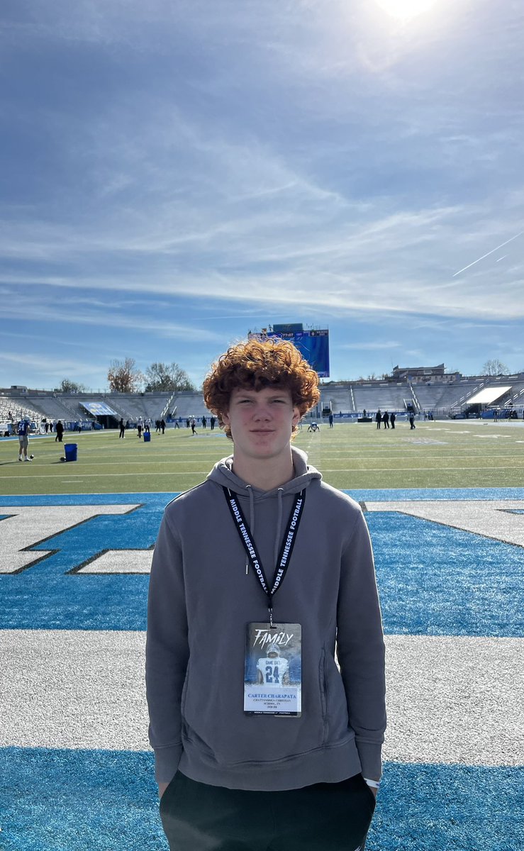 Cgcharapata's tweet photo. Had a great time at MTSU today! @beyond_grind @PennySmith_ @BuckFitz @NCEC_Recruiting @NatlPlaymkrsAca @jaxon_rose8 @CSmithScout @greynolds5 @CoachHigginson @MT_FB https://t.co/WOwwbI3Faw