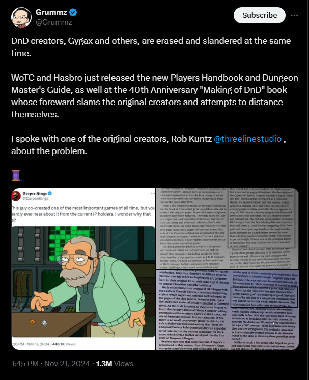 swordwraith's tweet image. LOL shut the fuck up. Gygax was a bioessentialist by his own admission and OA is a poorly written, un-researched clusterfuck.  They're every bit deserving of criticism in recounting the game's history.