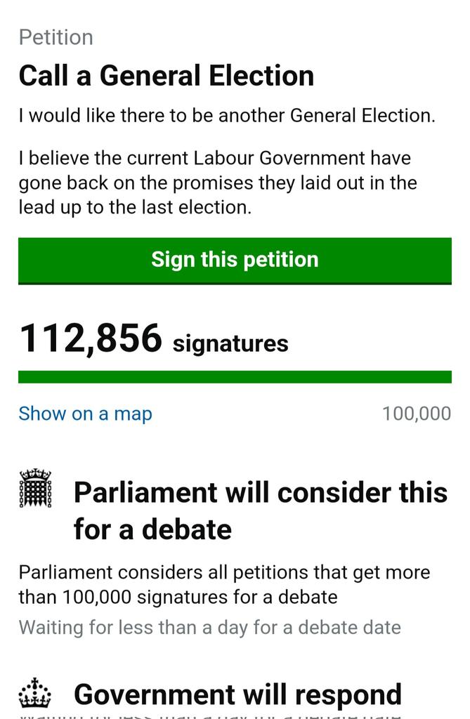 TRobinsonNewEra's tweet image. ADMIN POST. 

A petition created only hours ago, calling for a general election, has already surpassed 100k signatures.

If freeing violent and sexual criminals to make way for political prisoners wasn't enough. 

Freezing the elderly wasn't enough. 

Trying to drag us to World…