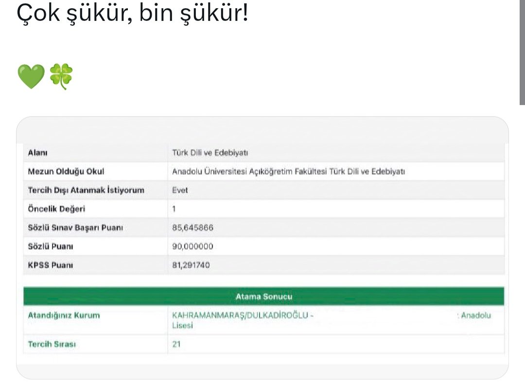 Kontenjan dışıyken mülakatta +9 puan verilip, atanan biri...

Twit bu kadar.