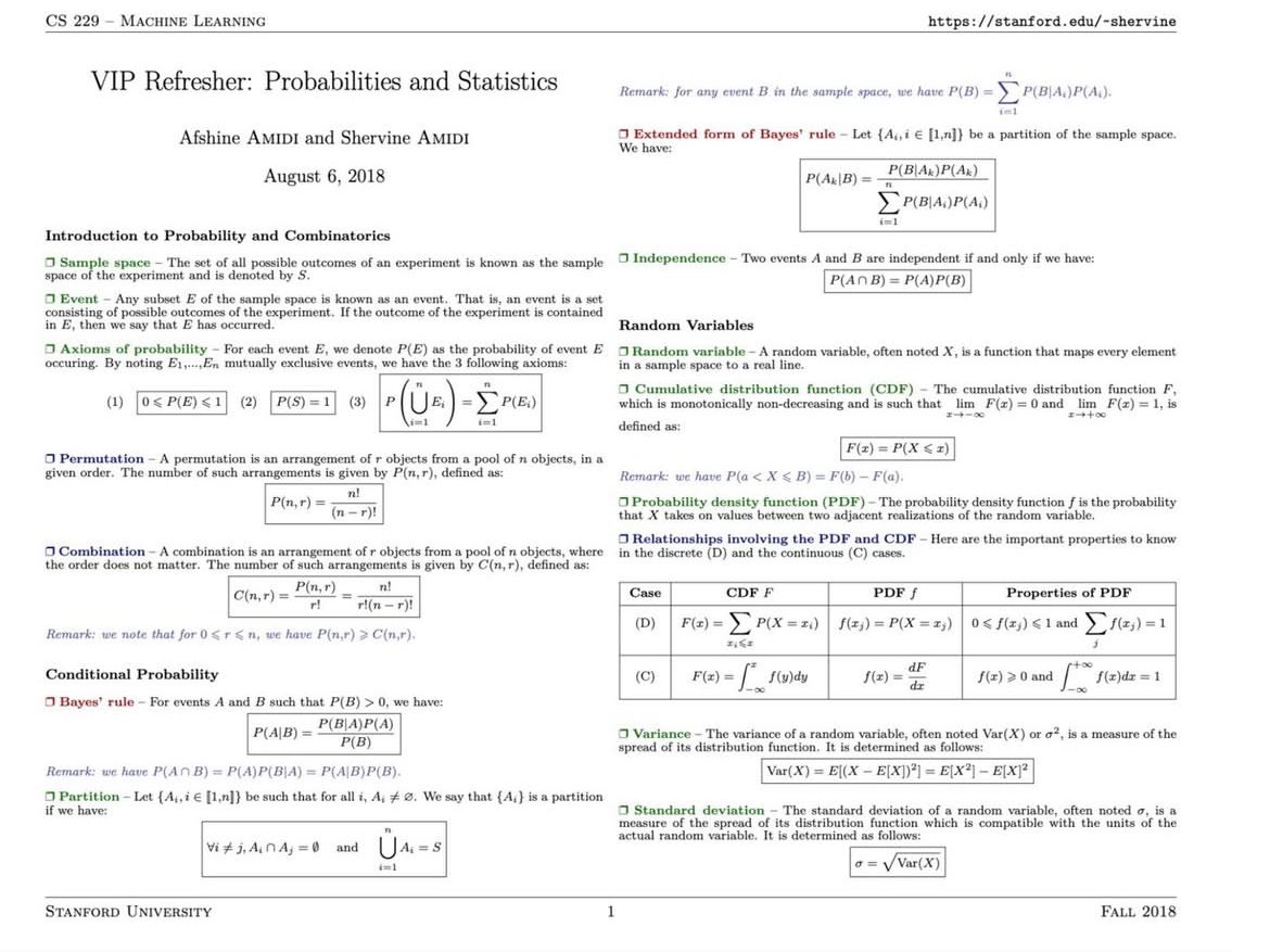 hamptonism's tweet image. Stanfords Machine Learning 
Probability &amp;amp; Statistics Cheat Sheet: