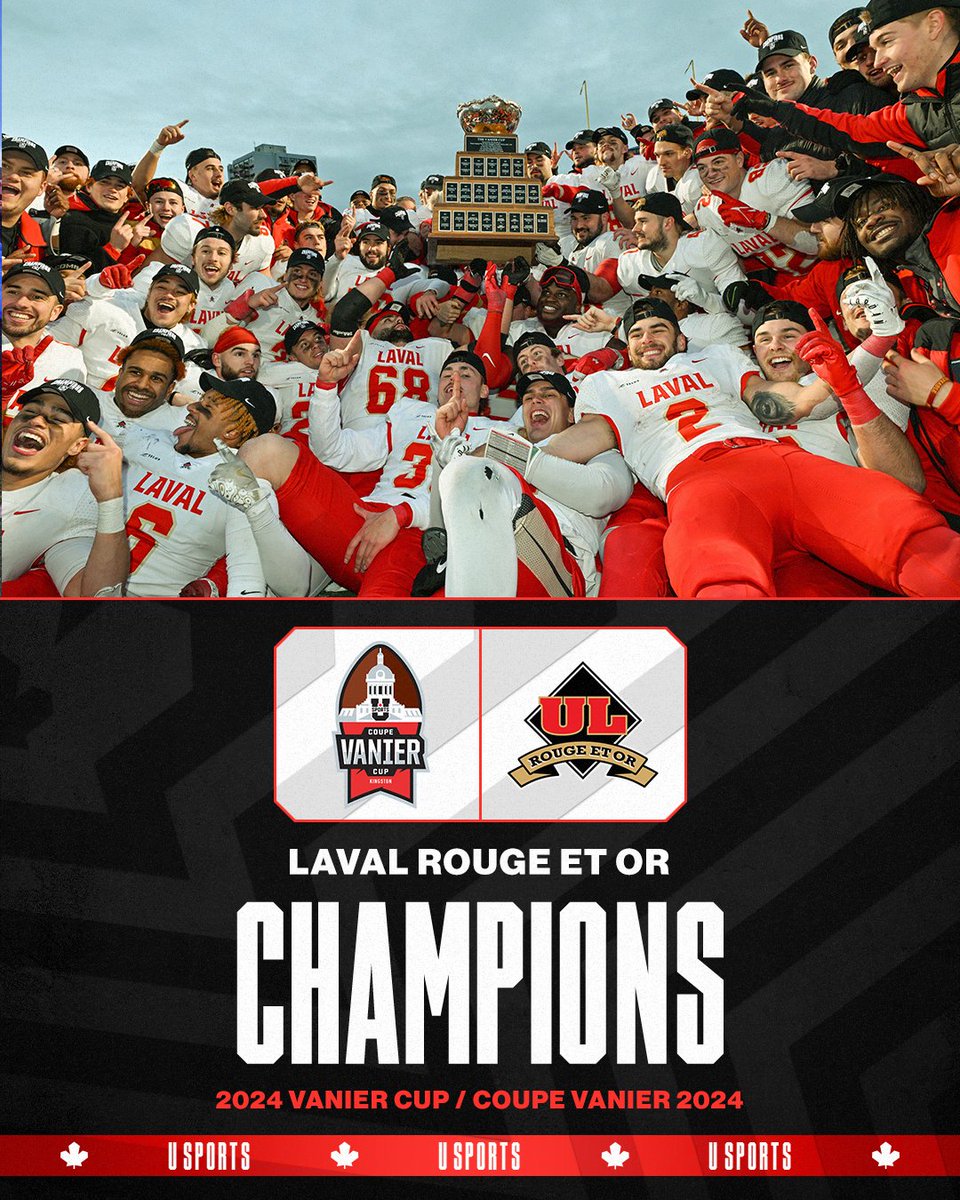 USPORTS_FB's tweet photo. History made! 🌟Congratulations to the @rougeetor for an incredible Vanier Cup victory! #VanierCup

Une page d’histoire s’écrit ! 🌟 Félicitations au @rougeetor pour une incroyable conquête de la Coupe Vanier ! #CoupeVanier https://t.co/6vjlExrIpa