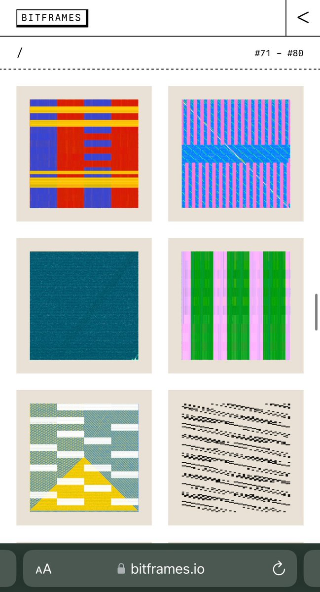 Matt DesLauriers (@mattdesl) on Twitter photo Nearly 500 mints! Thanks for all the love so far on the timeline for Bitframes and <a href="/Generative_film/">Generative_film</a>! ❤️
bitframes.io/gallery
Going to have to build in better deep-linking / pagination for the gallery next week! 😅 Nearly 500 mints! Thanks for all the love so far on the timeline for Bitframes and <a href="/Generative_film/">Generative_film</a>! ❤️
bitframes.io/gallery
Going to have to build in better deep-linking / pagination for the gallery next week! 😅