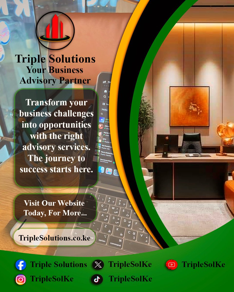 TripleSolKe's tweet image. Transform your business challenges into opportunities with the right advisory services. The journey to success starts here. Visit our website today for more: TripleSolutions.co.ke | Your Business Advisory Partner. #BusinessGrowth #ProblemSolvingExperts #TripleSolutions