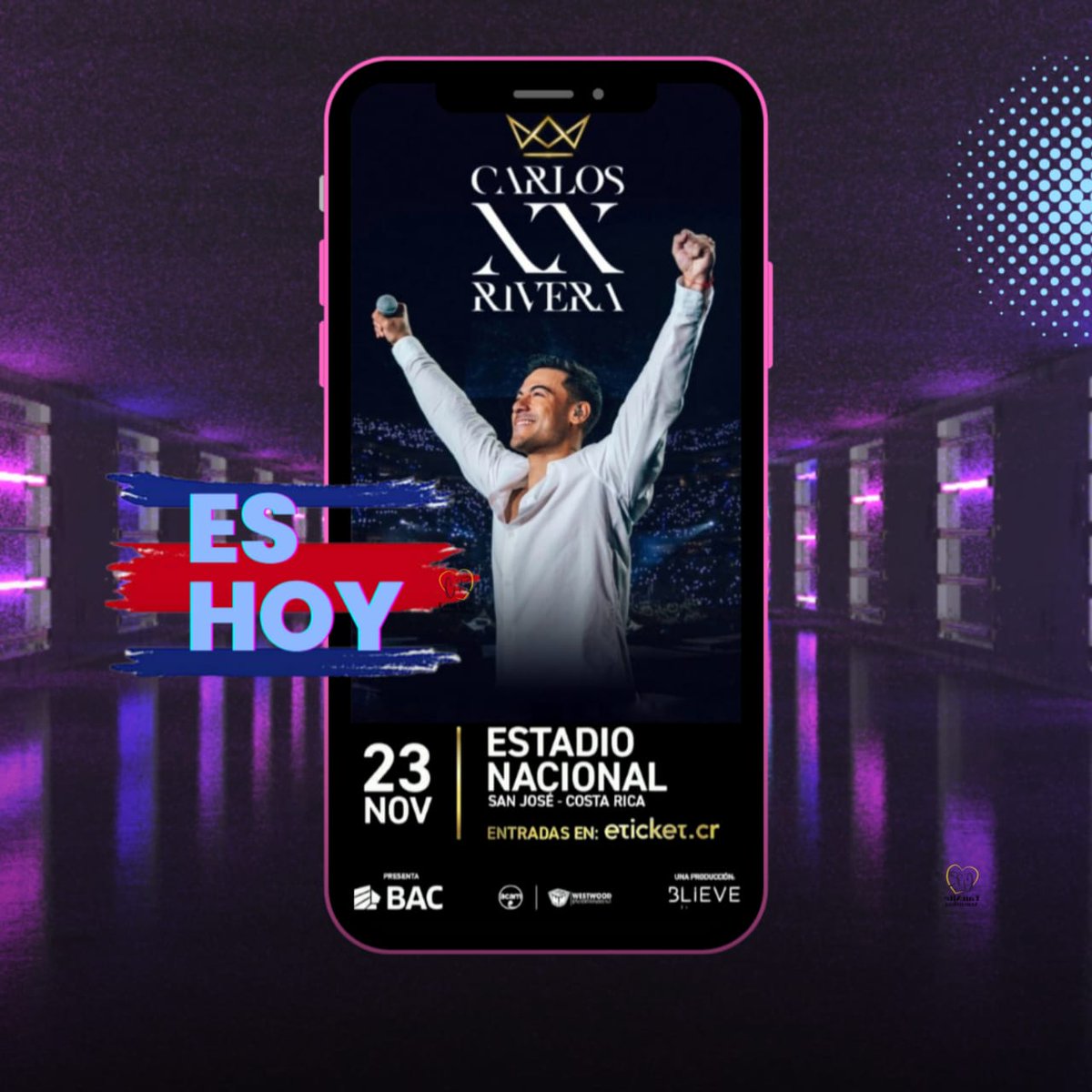 Gice_FanSite's tweet photo. LLEGÓ EL DÍA! Hoy 23/11 #CarlosRivera te espera el Estadio Nacional de San José (Costa Rica 🇨🇷) para disfrutar de su único concierto #CarlosXX 👑
No te lo pierdas! 🎉

#CRFanSite 💛
#CRFanSite_Arg 💛
@sonymusicca
@CRfansite_arg https://t.co/73BxTWaqtw
