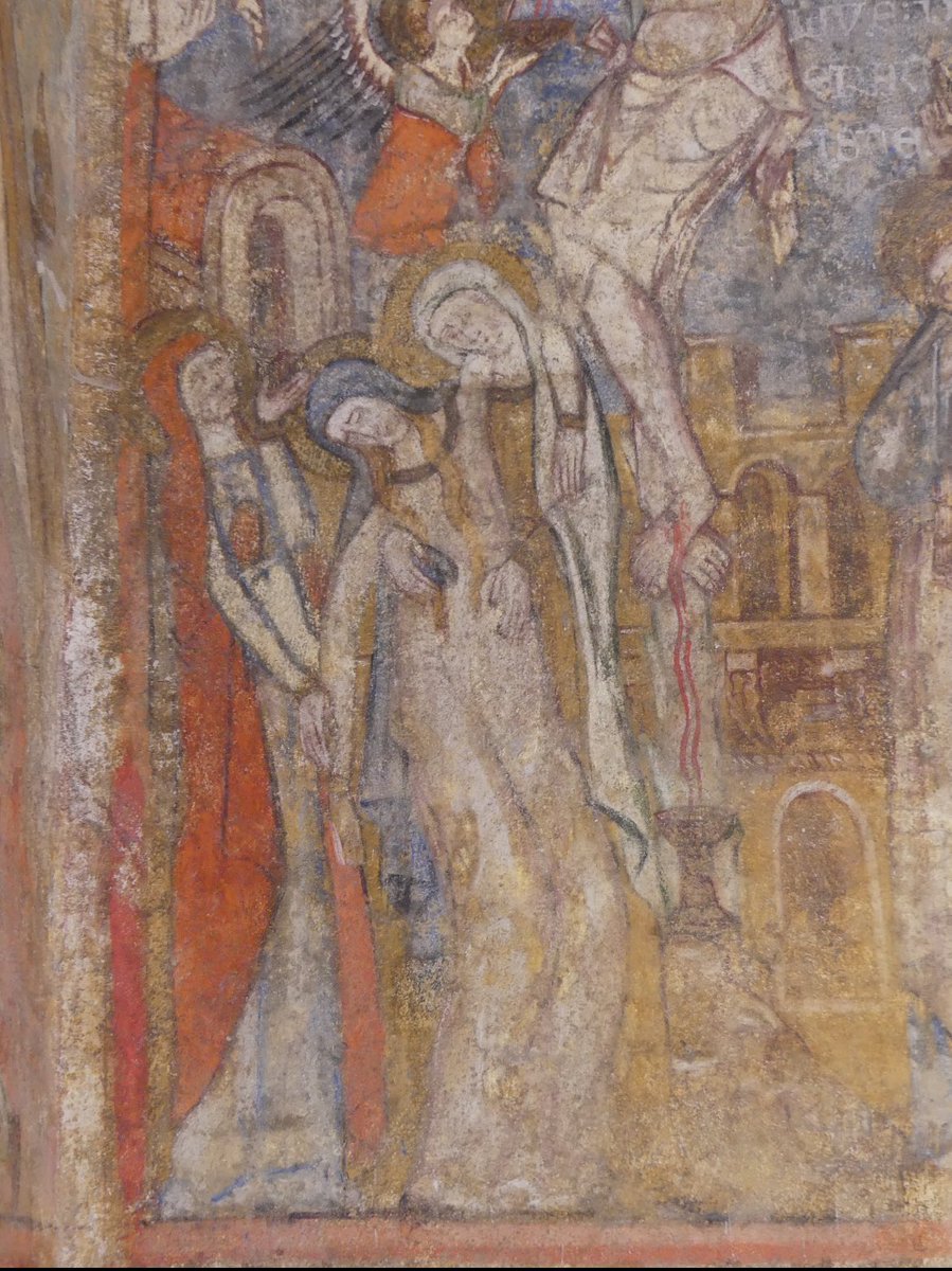 grpmurale's tweet photo. #samedi1peinture Scènes funéraires du XIVe s, #Chartreuse Sainte-Croix-en-Jarez (Loire), dédiées à Thibaud de Vassalieu (archidiacre de Lyon) qui a choisi de s’y faire inhumer. Les #peintures marquent sa tombe, une épitaphe peinte documente la vie du défunt décédé en 1327 https://t.co/RWQv5YlrW9