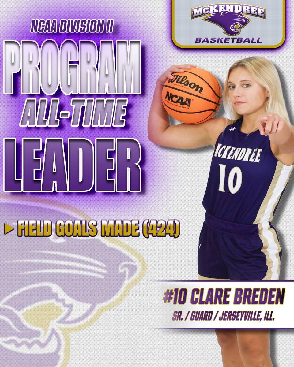 🏀🐾🚨 PROGRAM LEADER 

In Saturday's game against Blackburn, senior guard Clare Breden became McKendree women's basketball's all-time leader in field goals made in the NCAA Division II era with 424 FGs!

Congratulations Clare!

#GLVCwbb | #D2wbb | #BearcatsUnleashed