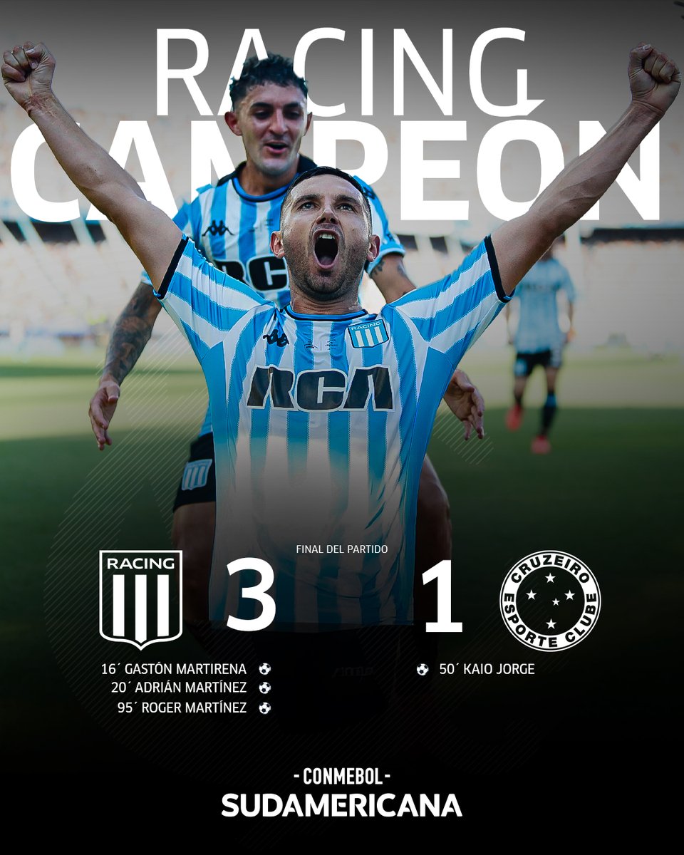 Infor_mates's tweet photo. Racing Club le ganó 3 a 1 a Cruzeiro y es el Campeón de la Sudamericana https://t.co/KFxp7P9E0W https://t.co/k9M2m7MlTH