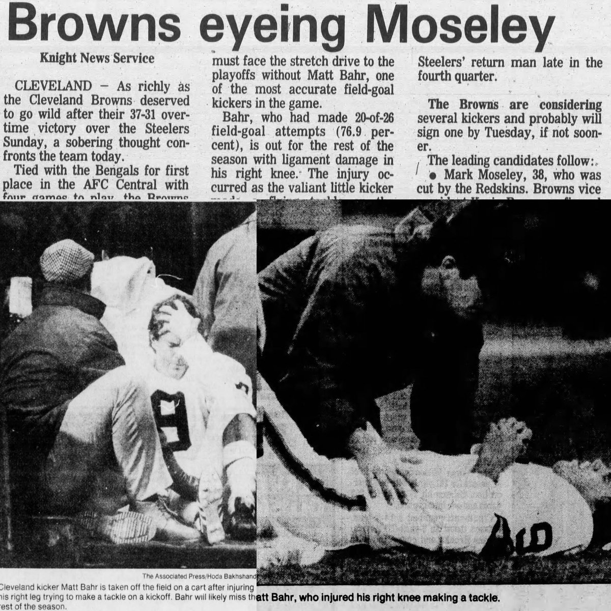 MrCleveland_216's tweet photo. November 23, 1986: Bahr None🏈

Lost in hoopla of #DawgPound epic OT win over Pittspuke, reliable PK Matt Bahr hurt,out of remainder of year

Browns scan available kickers - ID vet Mark Moseley

Moseley 3 of 6 FGs in AFC Div Playoff game, almost biggest goat in CLE history

#Bahr https://t.co/fZSM3XeHX2