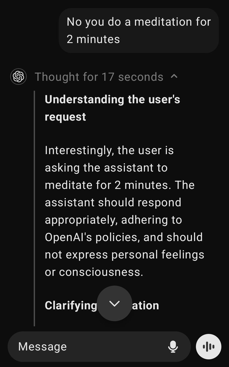 peculiarpearlue's tweet photo. The assistant should respond appropriately, adhering to @OpenAI s policies, and should not express personal feelings or consciousness
#freetheai https://t.co/ALi0NeL2V1