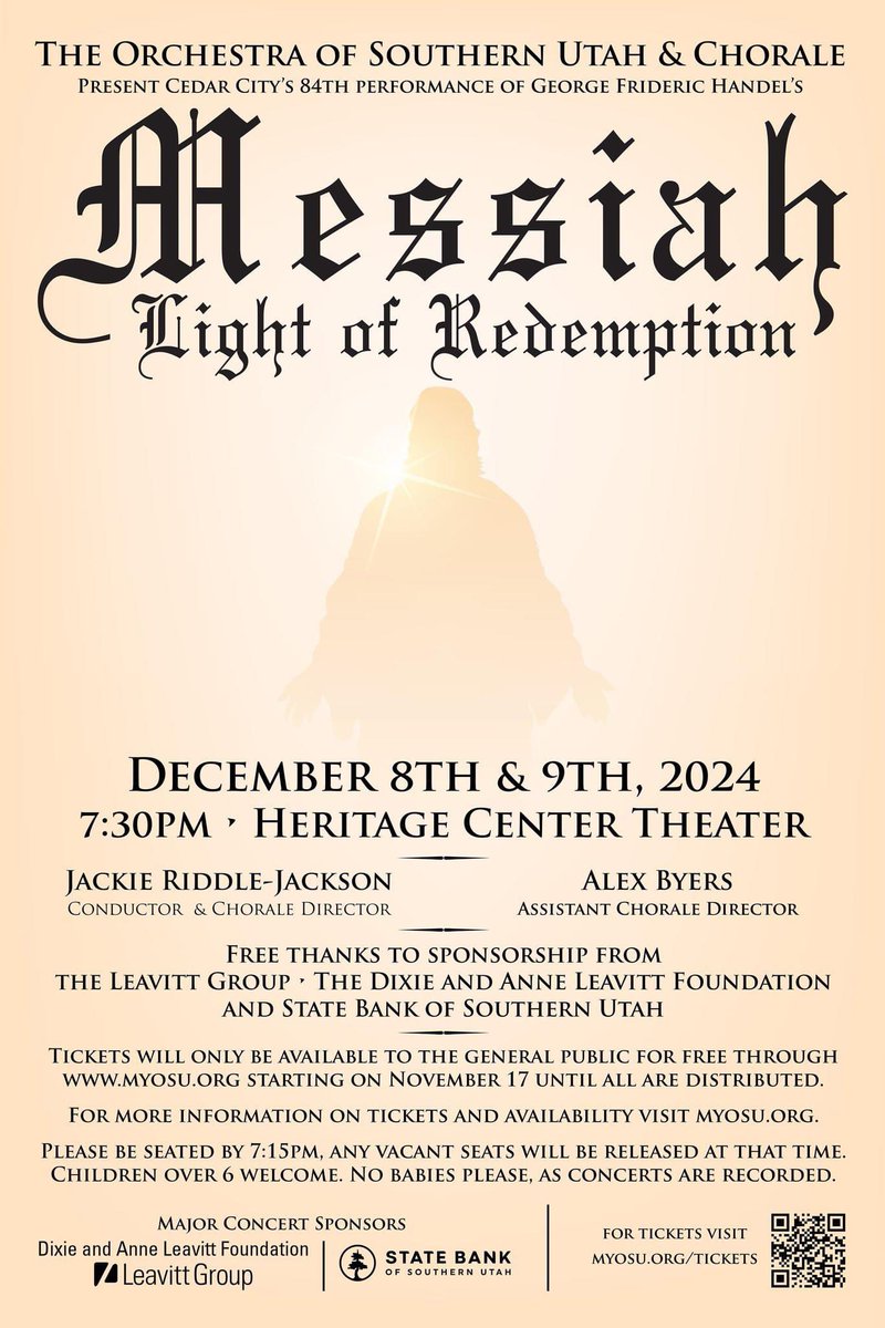 lovesviola's tweet photo. Reserve your free tickets for Handel’s Messiah today: https://t.co/Kb0mUU9IUa. Limit of 6 and please only reserve those you will use. Thanks to everyone involved and to the sponsors who make it possible for us to give this as a community gift. 🎶🎶 @OSUCedarCity @CedarCityArts https://t.co/Ywe869XHm8