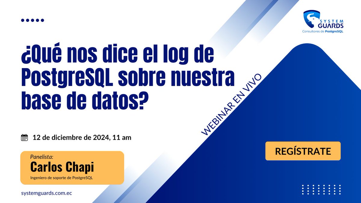 systemguards's tweet photo. ¿Estás usando el log de PostgreSQL al máximo? Aprende a identificar información clave y a optimizar tu base de datos en nuestro webinar gratuito. 📅 ¡Inscríbete hoy mismo!  Puedes hacerlo ingresando a la página 👉 https://t.co/LYUR8Fok9f #PostgreSQL #Optimización #SYSTEMGUARDS https://t.co/8CEUyn4d2U