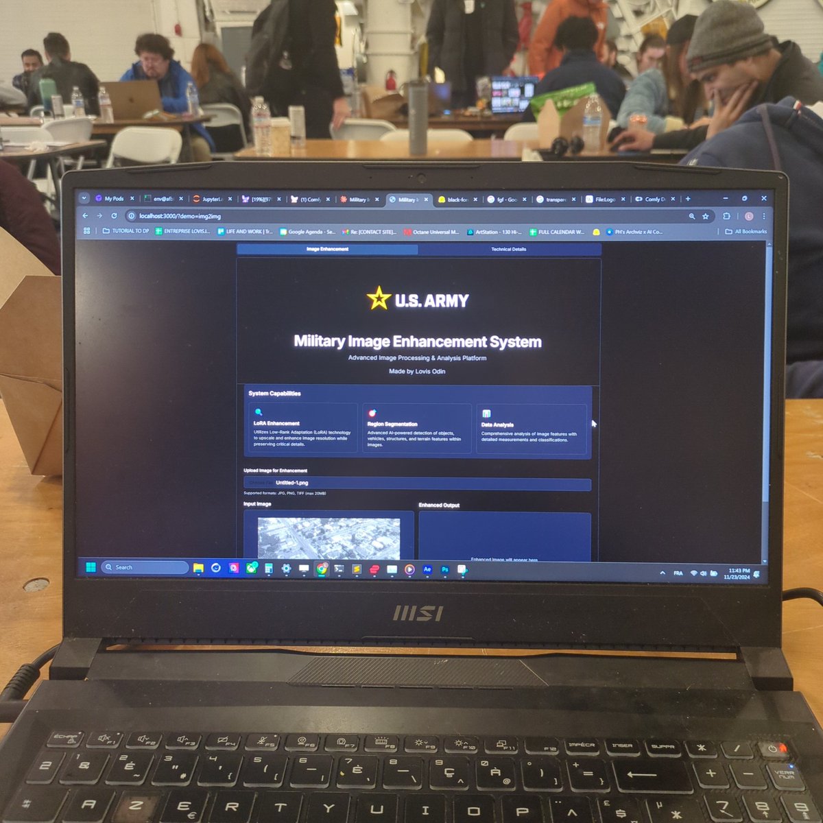 OdinLovis's tweet image. At a US army hackathon in bay area to show that @ComfyUI Can also be used by army.
My goal is to create a full interactive tool connected to @comfydeploy to enhance satellite or drone images using LoRa and genAI capitibilities from local image training.
Web interface IS…