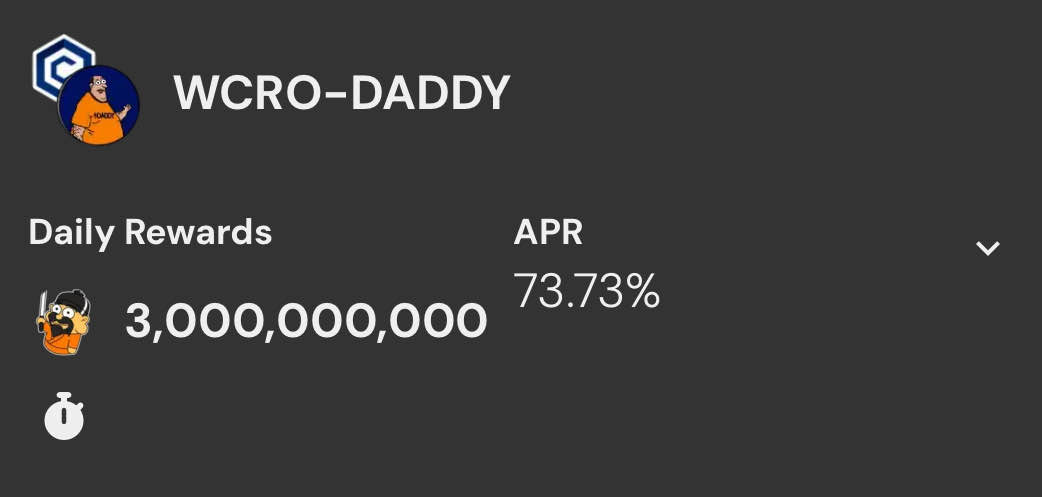 Hey #Cronos, there's a new Farm on <a href="/EbisusBay/">Ebisu's Bay | GameFi - NFT Market - DEX</a> 

Stake $DADDY - $CRO
Earn $RYOSHI
🕐3 months

$DADDY believes in <a href="/ryoshiwithknife/">Ryoshi with Knife 🔪</a>
#CROfam will too
