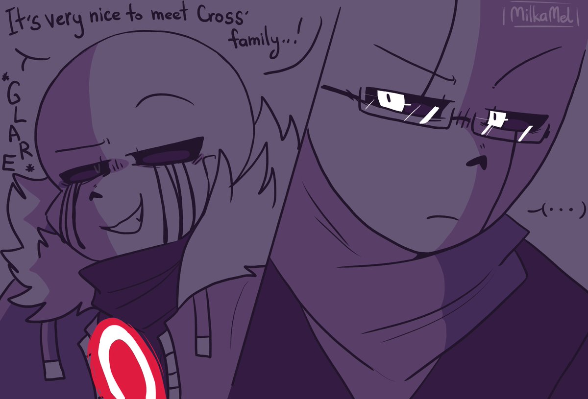 milkamel_'s tweet image. Tumblr ask: "Kross ship Idea
Cross introduces Killer to his Family/Xtale crew during the holiday season"
This sounded cute so I made a small comic about this!
I love Xtale and I took this as an opportunity to draw them lol &amp;lt;3
#crosssans #killersans #kross