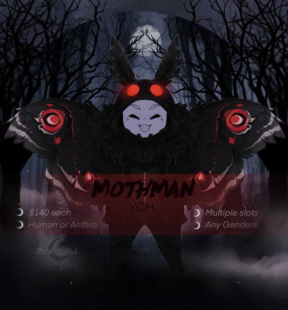 🔴  MOTHMAN KIGU  🔴

 🖤 💲140
 🖤 Closing Mon, Nov 25th
 🖤 Two versions to choose from! “Classic Black” or “Warning Colors”

 Comment  “CLAIM“  for a slot

 ( R•Ts always very appreciated! )