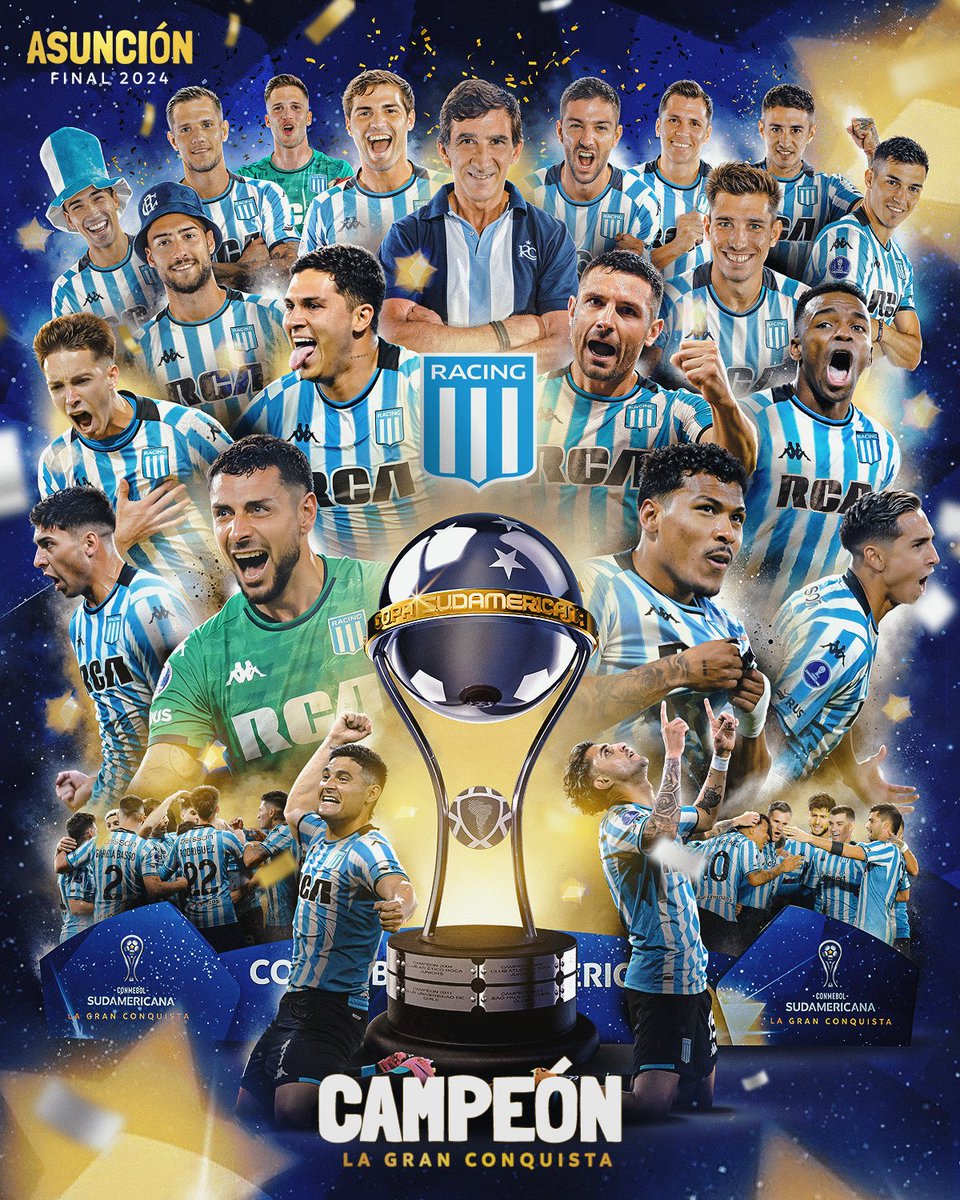 ¡¡RACING CAMPEÓN DE LA COPA SUDAMERICANA!!🏆
36 años después del último título internacional y otra vez contra Cruzeiro, con Costas de jugador y ahora como DT.
