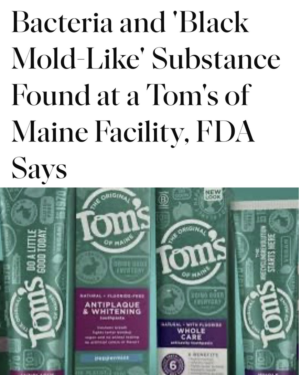 newtritionny's tweet photo. ⚠️Check Your Toothpaste⚠️
BREAKING:  FDA discovered that Tom's of Maine, one of the most popular “natural” brands of toothpaste, was manufactured with bacteria-infested water. https://t.co/qzazfB71c7