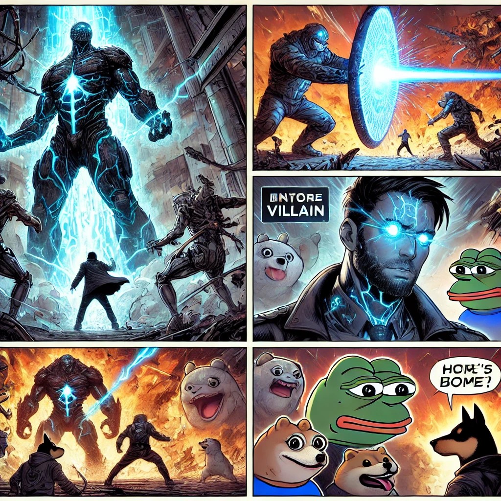 pepebrain_dev's tweet photo. 🌌 "The Meme Alliance vs. The Void Overlord 🐕‍🦺🤖🐶🦛"
#EpicShowdown ⚔️ #MemeWarriors 🐸🐕‍🦺 #GolemXIVSaga 🤖 #MoodengPower 🦛 #ChillGuyVibes 🐶 #BattleOfLegends 🌟 #FuturisticThrills 🚀 #VillainRising 🔥 #MemesUnite 💥 #SciFiSaga 🌌 #UltimateBattle  💫 https://t.co/bNeDPXAC71