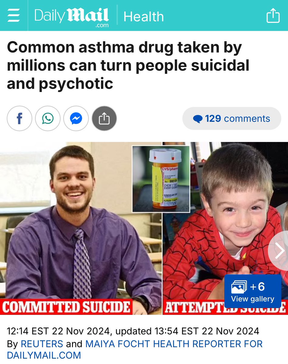 “An asthma drug prescribed to millions of children has been found to cause suicidal thoughts, hallucinations and other psychiatric conditions. 

Montelukast, sold under the brand name Singulair, attaches to cells in the brain that control mood, decision making, attention, impulse