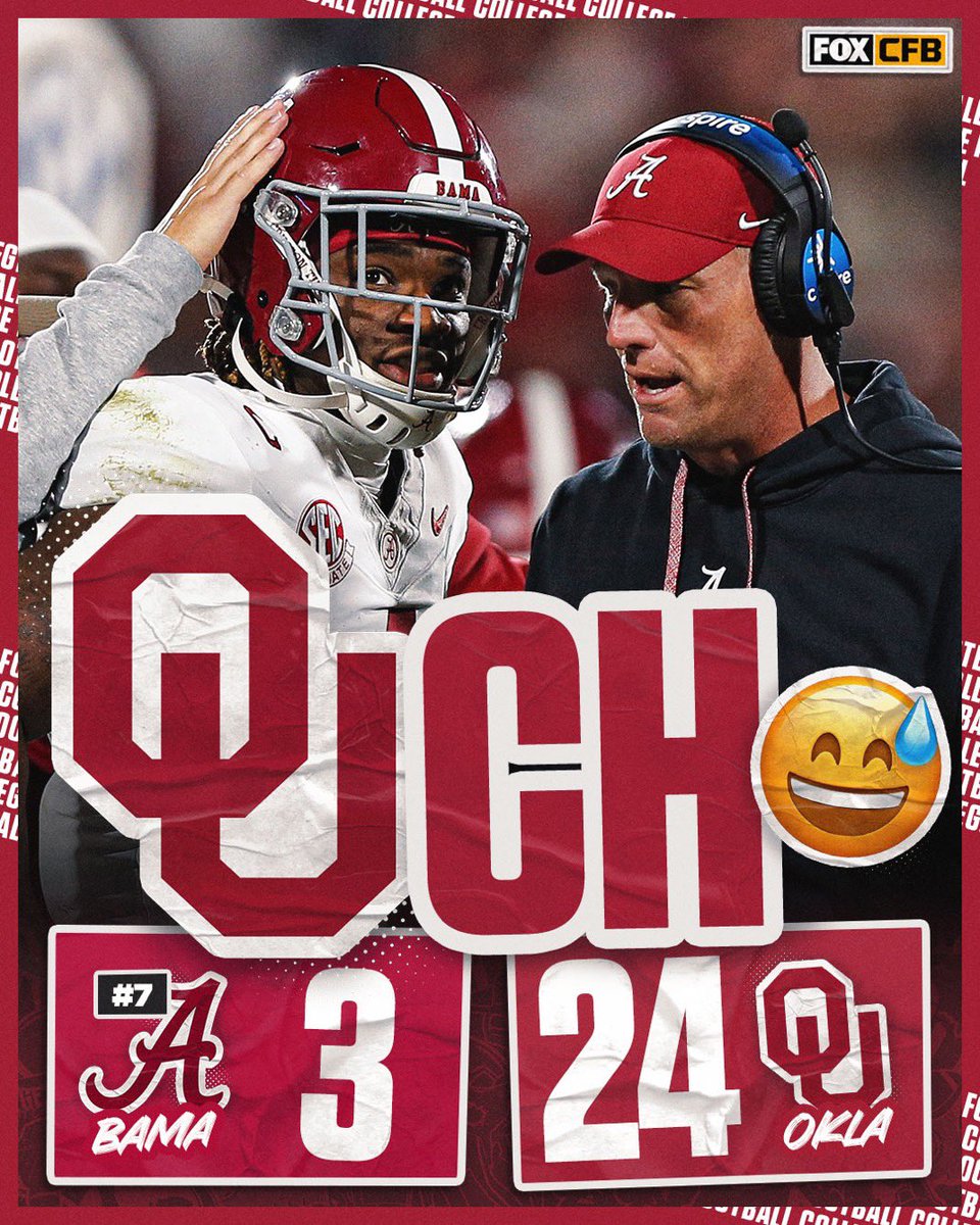 Sequoyah3037's tweet image. Oklahoma Stuns #7Alabama!  24 to 3!