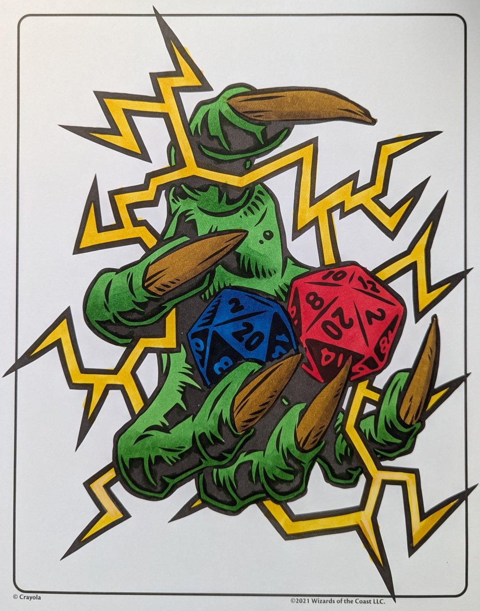 NSceusa's tweet photo. Took a break from the usual weekly routine. Needed a break and decided to try out coloring with alcohol markers. Tried them out on a #DnD  coloring book I picked up a while back. Not bad for first attempt. The shading by the original artists did a lot of the work, but I had fun! https://t.co/XjJXxM8H4i
