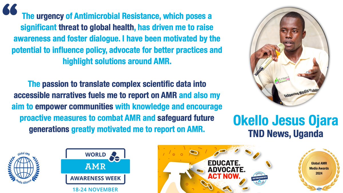 globalamrmedia's tweet photo. #WorldAMRawarenessWeek Special
Read @jesusokello's Global #AMR Media Awards 1st prize winning reporting (Africa regional category) published in @TNDNewsUganda
https://t.co/y8wCzfwVlU
#AntimicrobialResistance #drugresistance #healthforall #allforhealth #WAAW #WAAW2024 #Uganda https://t.co/UKXrIVhIls