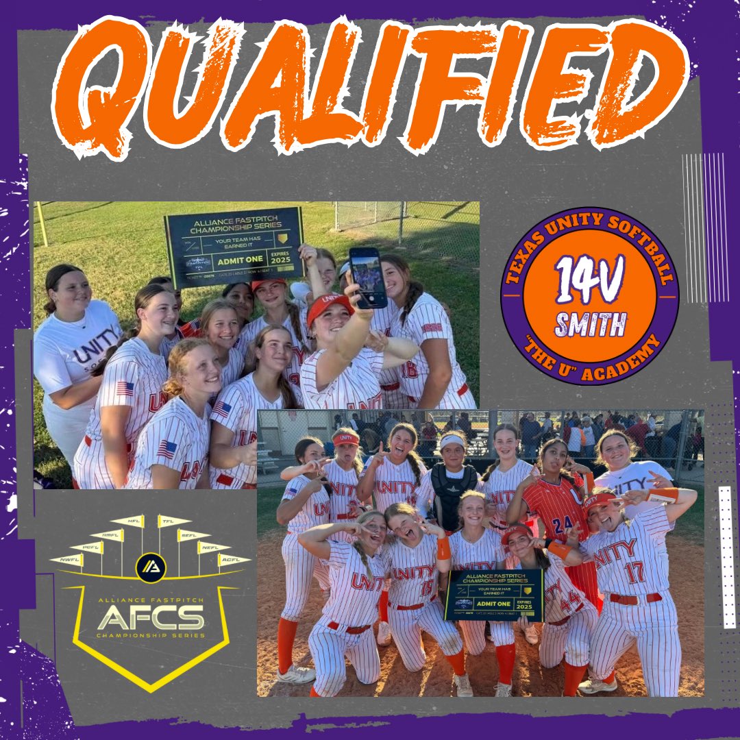 This is beginning to be a regular thing! BIG shoutout to Texas Unity 14U Smith for WINNING their way to an Alliance Fastpitch National Championship (AFCS) birth!!! We will see you in Indianapolis, IN in the Summer of 2025!!! 

2025 PGF Nationals Birth (Huntington Beach, CA) √