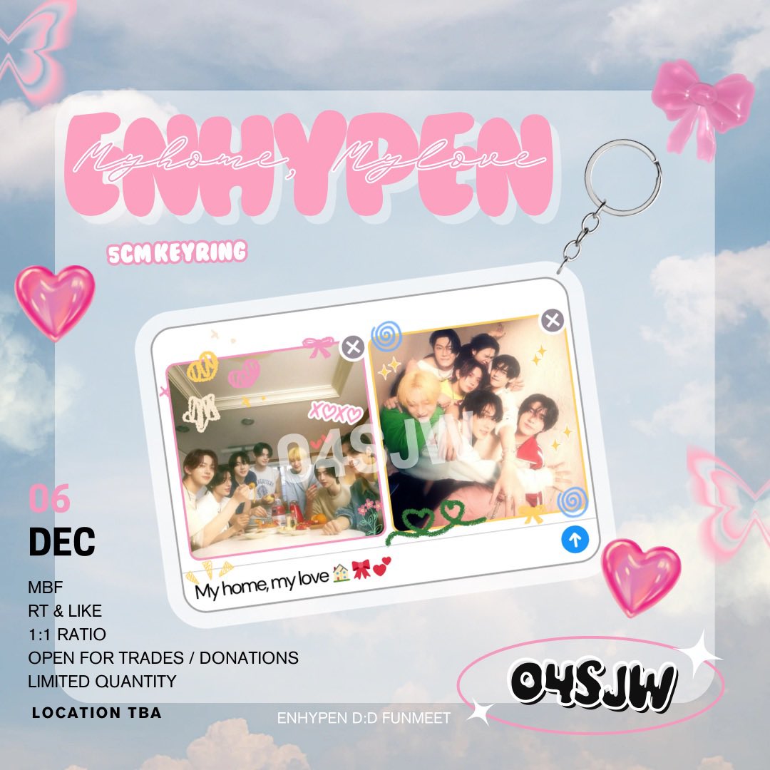 04sjw's tweet photo. Dunkin X ENHYPEN  ‘DES7INED’ funmeet freebies
╰┈➤ 𝙀𝙣𝙝𝙮𝙥𝙚𝙣 𝙢𝙮 𝙝𝙤𝙢𝙚, 𝙢𝙮 𝙡𝙤𝙫𝙚🏡❤️

⋆·˚ ༘ * 5cm keyring fan support by : @04sjw 

ੈ♡˳ MBF, rt &amp; like 
ੈ♡˳ 1:1 ratio, limited quantity 
ੈ♡˳ DM for trades 
ੈ♡˳ location tba 

#DES7INED_ENHYPEN_with_DUNKINPH https://t.co/2rkX2TGMu2