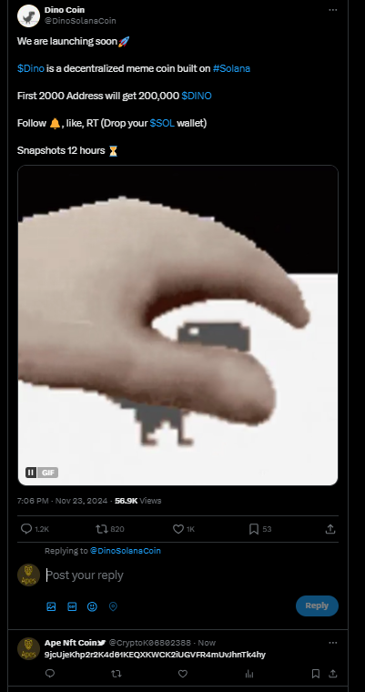 CryptoK06802388's tweet photo. @DinoSolanaCoin prove i did it before number 2000 https://t.co/BZdf8RO91k