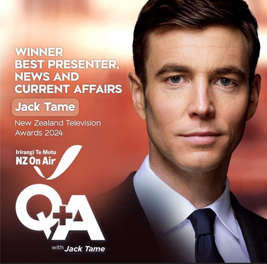 Q+A host Jack Tame was named Best Presenter, News and Current Affairs, at this years NZ TV Awards 🥳