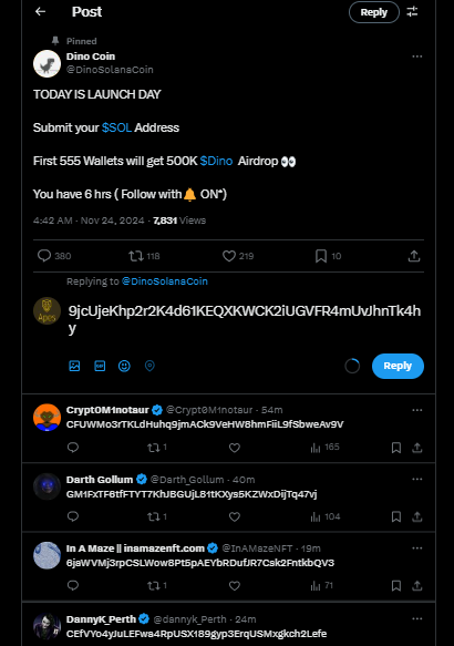 CryptoK06802388's tweet photo. @DinoSolanaCoin prove i did it before the comment number 555 comment/wallet https://t.co/lqujxx9vCA