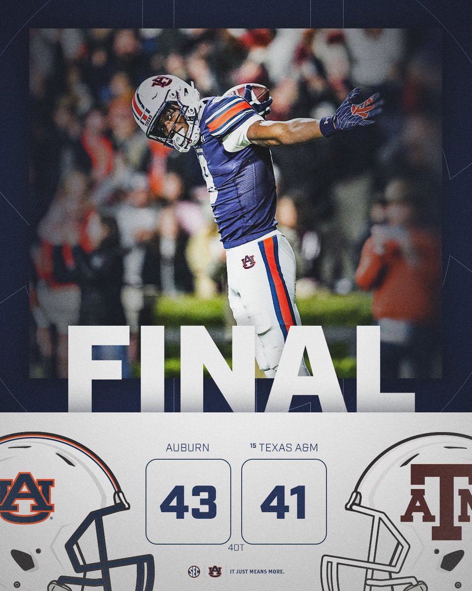 WHAT A GAME. 🤯

AUBURN KNOCKS OFF TEXAS A&amp;M IN A FOUR-OVERTIME THRILLER! 🚨

<a href="/AuburnFootball/">Auburn Football</a> x #SECFB