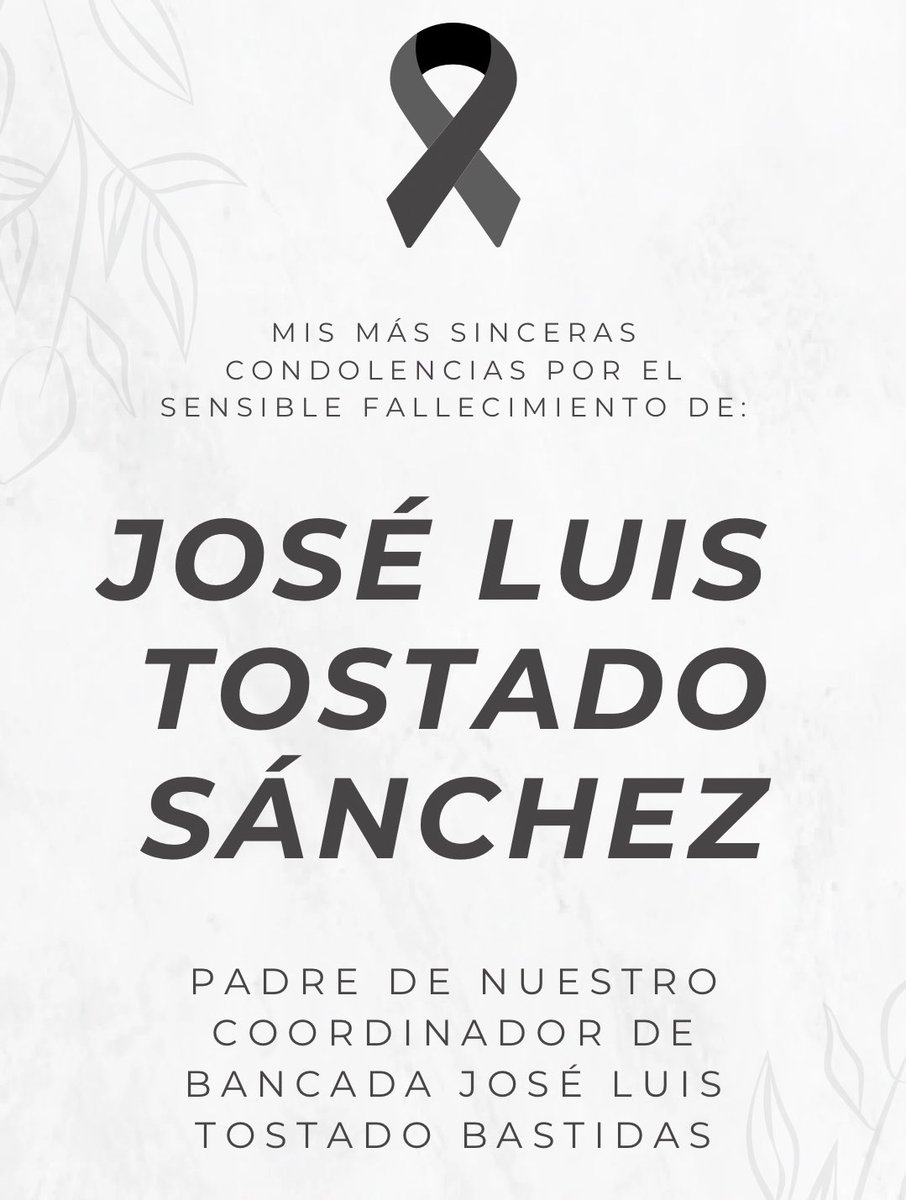 Mi más sentido pésame coordinador, <a href="/JLTostadoB/">José Luis Tostado B.</a> por el sensible fallecimiento de tu padre. 

Te mando un fuerte abrazo a ti y a tu familia. Que descanse en paz 🕊️.