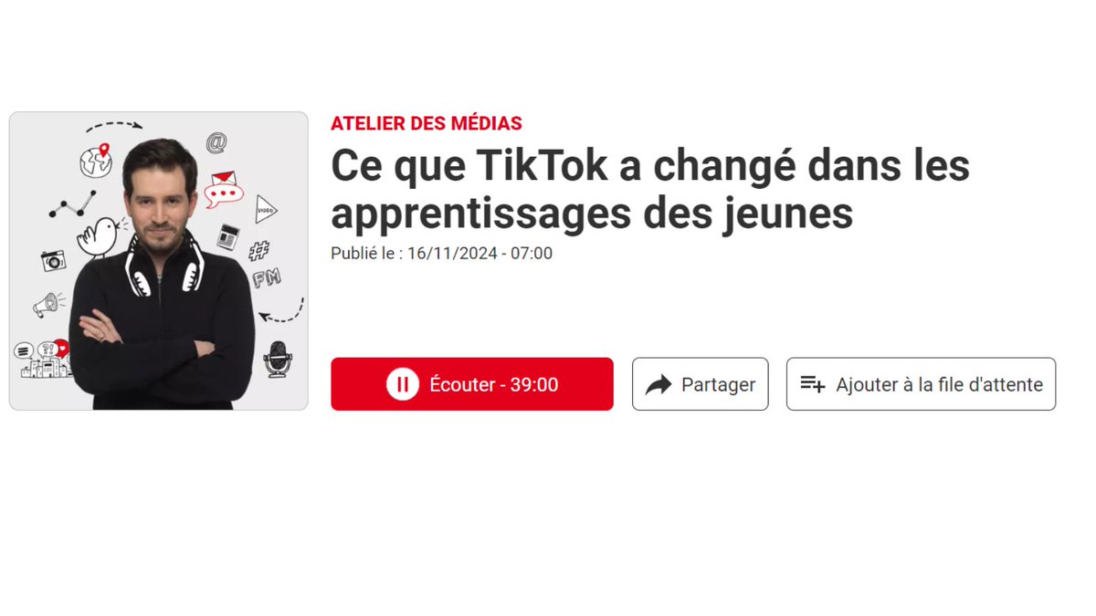 [#DimanchePodcast📻]  | Est-ce qu'un #RéseauSocial peut aider les jeunes dans leur travail scolaire ? <a href="/LeCLEMI/">CLEMI</a> 
✅Les RS outil pour la #pédagogie ou de #désinformation ?
✅Quel rapport des jeunes à leur📱et au numérique ?
rfi.fr/fr/podcasts/at…