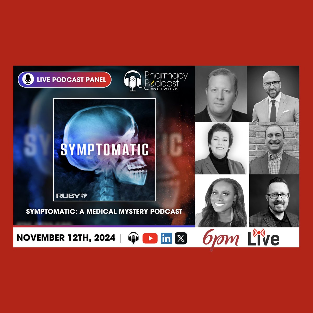PharmacyPodcast's tweet photo. The #Symptomatic #Pharmacy Podcast Panel episode is now available on all #podcast platforms.
Join Dr. Ryan Paul, Stephen Beckman, Dr. Becky Winslow, Dr. @MarkGarofoli, Dr. Tamara Lawful, and our host @ToddEury as they explore the podcast's compelling narratives through a pharmacy care lens.
Hosted by Lauren Bright Pacheco, "Symptomatic" an @iHeartPodcasts show, takes listeners on a weekly journey through the complexities of medical mysteries, examining how symptoms can shape patients' lives.
Tune in for an engaging conversation that blends expertise with the captivating stories of real-life medical enigmas.
On @iHeartMedia
https://t.co/PRuIwcjaDJ
On Apple:
https://t.co/9v2jIV3O1S
On Spotify:
https://t.co/yrGHepvNtA