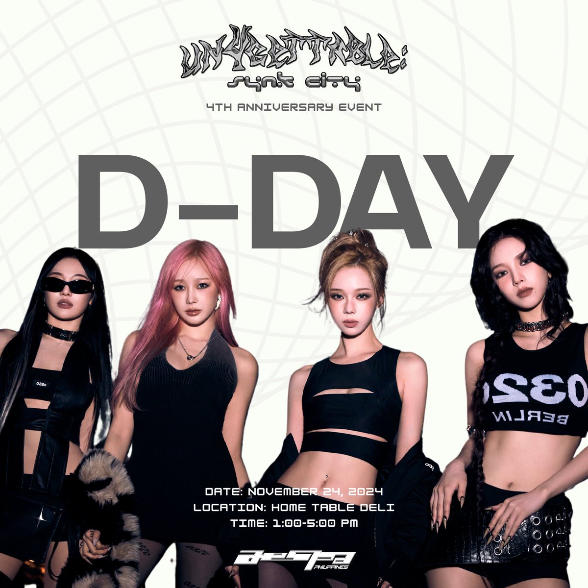 aespaMYPH's tweet photo. [📢]

기횐 오직 𝘰𝘯𝘦 𝘵𝘪𝘮𝘦, 𝘶𝘯𝘧𝘰𝘳𝘨𝘦𝘵𝘵𝘢𝘣𝘭𝘦

D-DAY, ready to be the highlight?

Catch us celebrating aespa's 4th year anniversary at Synk City, it will be 𝐮𝐧𝟒𝐠𝐞𝐭𝐭𝐚𝐛𝐥𝐞.

@aespa_official 
 
#aespa #에스파 #aespaPH #aespaMYPH #SYNKCITY https://t.co/9YfljZFkkl