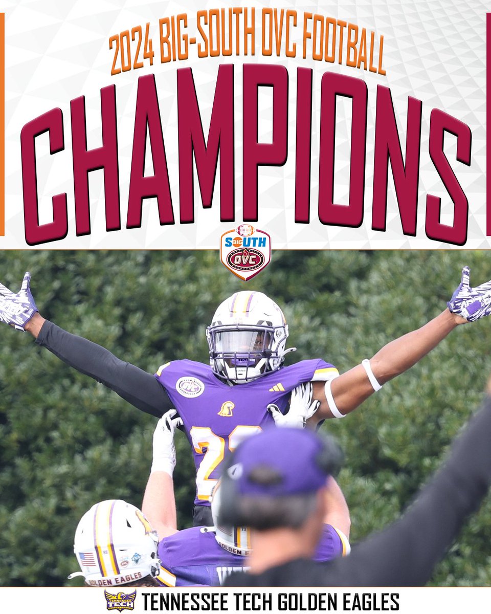 OVC-Big South Football Association (@bigsouthovcfb) on Twitter photo 𝗖𝗛𝗔𝗠𝗣𝗜𝗢𝗡𝗦 🏆
<a href="/TNTechFootball/">TTU Football</a> claims a share of 1st league title since 2011 and 11th title overall!
#WingsUp | #BigSouthOVCFB 𝗖𝗛𝗔𝗠𝗣𝗜𝗢𝗡𝗦 🏆
<a href="/TNTechFootball/">TTU Football</a> claims a share of 1st league title since 2011 and 11th title overall!
#WingsUp | #BigSouthOVCFB