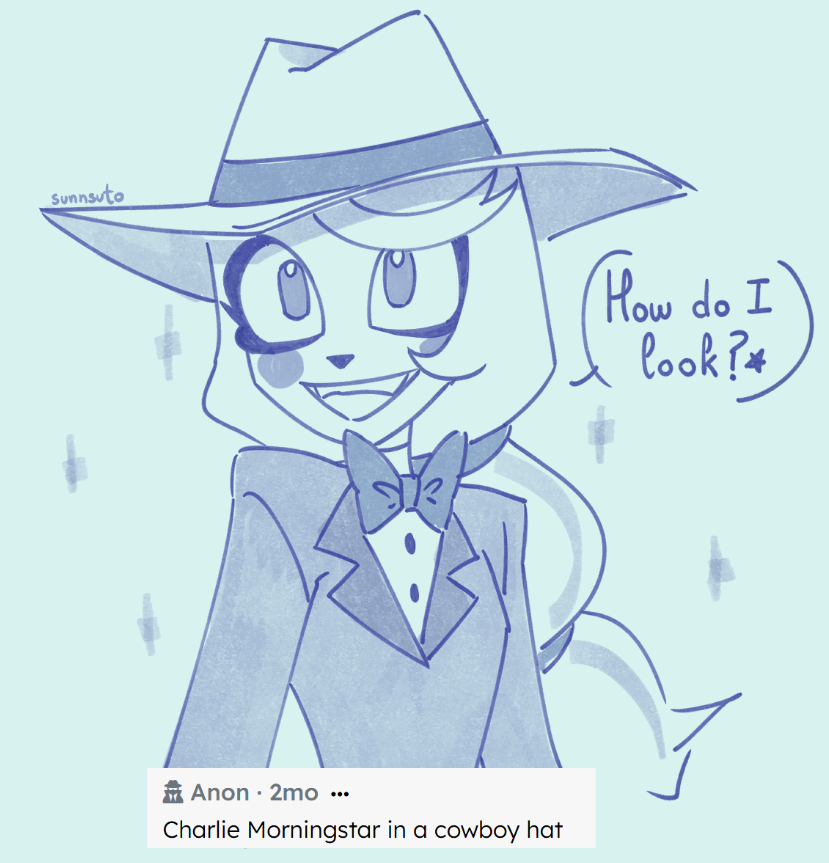 sunnsuto's tweet photo. I want to draw Charlie in a full cowboy outfit after this, but for now have the hat hehe https://t.co/vpSkAIDFzZ