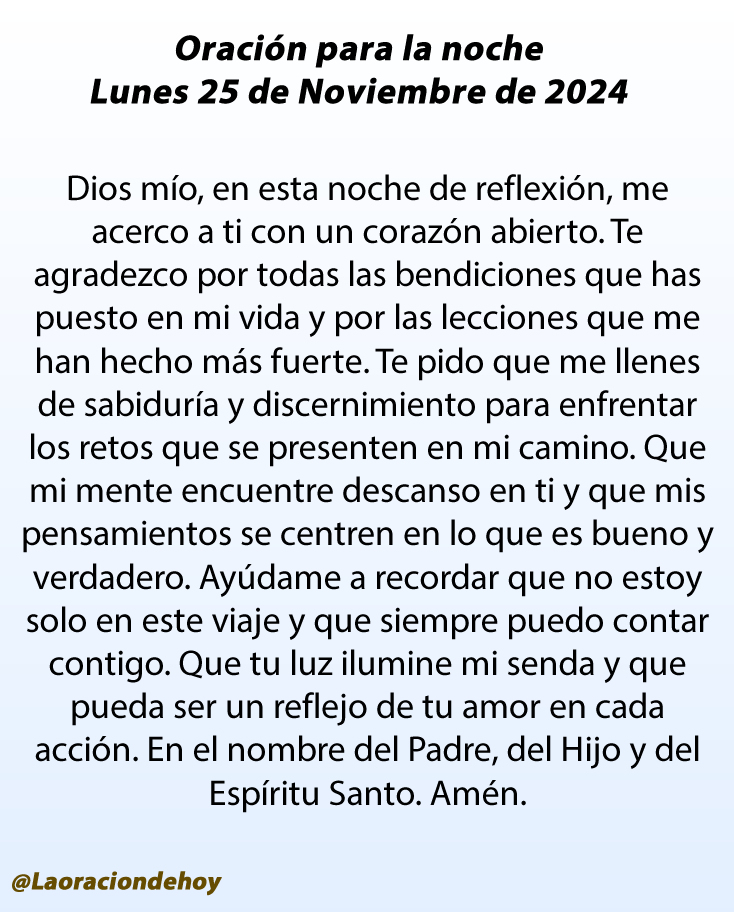 Oración para esta noche, lunes 25 de noviembre de 2024
