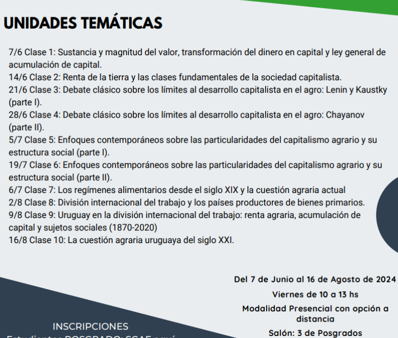 juan_21993's tweet photo. Curso Facultad de Agronomía (de este año 2024): "Economía política del cambio agrario". Vean el programa, es más soviético que el Lada, no jodamos. https://t.co/hfAzb0AFkT