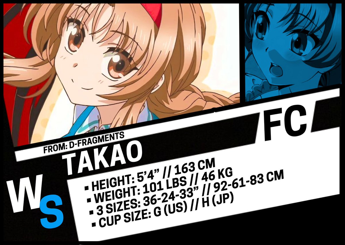 WaifuSizes's tweet photo. ◽️ FC MEASUREMENTS ◽️

 Character: Takao

From: #DFragments https://t.co/BPJyG9G5Df