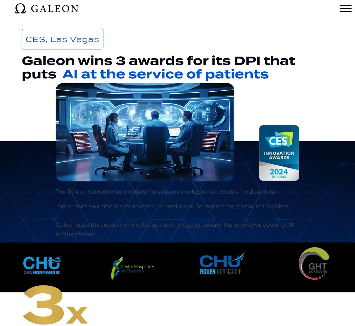 <a href="/bloomstarbms/">BMS</a> <a href="/GaleonCare/">Galeon</a> wins 3 awards for its DPI that puts AI at the service of patients, which demonstrates its innovation and credibility in the fields of healthcare and blockchain.  Ω🚀