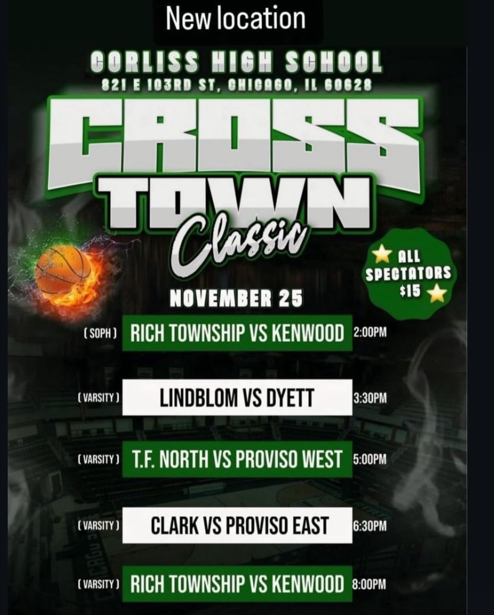 Coach Treal Holland II (@coachtreal2) on Twitter photo Crosstown Classic: Nov. 25th
UPDATED📍: CORLISS HS
<a href="/RL_HoopsIL/">RecruitLook Hoops Illinois</a> | <a href="/RL_Hoops/">RecruitLook Hoops</a>
<a href="/michaelsobrien/">Michael O'Brien</a> | Crosstown Classic: Nov. 25th
UPDATED📍: CORLISS HS
<a href="/RL_HoopsIL/">RecruitLook Hoops Illinois</a> | <a href="/RL_Hoops/">RecruitLook Hoops</a>
<a href="/michaelsobrien/">Michael O'Brien</a> |