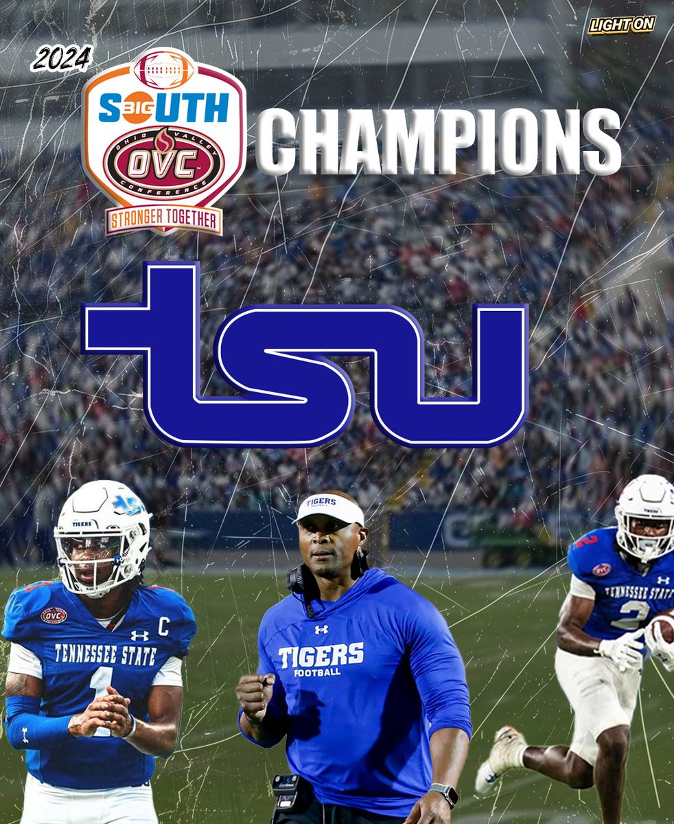 LIGHT ON COLLEGE SPORTS (@lightonsports) on Twitter photo Tennessee State has been crowned 2024 Big South-OVC Co-Champions! 🏆🔥
This is TSU's first conference title since 1999.
Head Coach Eddie George has done a phenomenal job with this program, leading them to its first 9-win season since 2013. 📈🔥
#ROARCITY <a href="/TSUTigersFB/">Tennessee State Football</a> Tennessee State has been crowned 2024 Big South-OVC Co-Champions! 🏆🔥
This is TSU's first conference title since 1999.
Head Coach Eddie George has done a phenomenal job with this program, leading them to its first 9-win season since 2013. 📈🔥
#ROARCITY <a href="/TSUTigersFB/">Tennessee State Football</a>