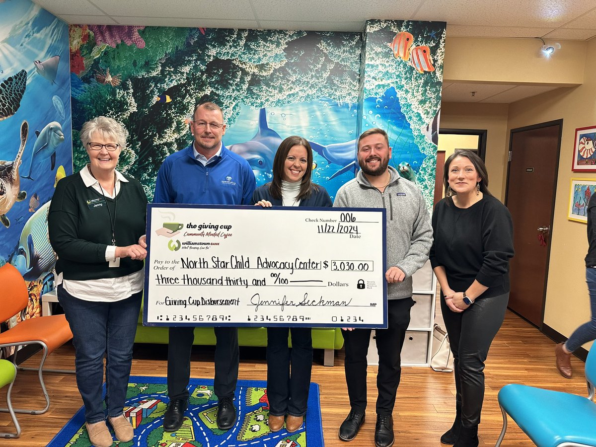 williamstownbk's tweet photo. We presented North Star CAC with their single largest check to date bringing their total to $12,535! Our donation based coffee shop, The Giving Cup, has received over $60K in donations with 💯% going back to our community! #whatbankingcanbe #banklocally #thegivingcup https://t.co/nJB2DlhpXf